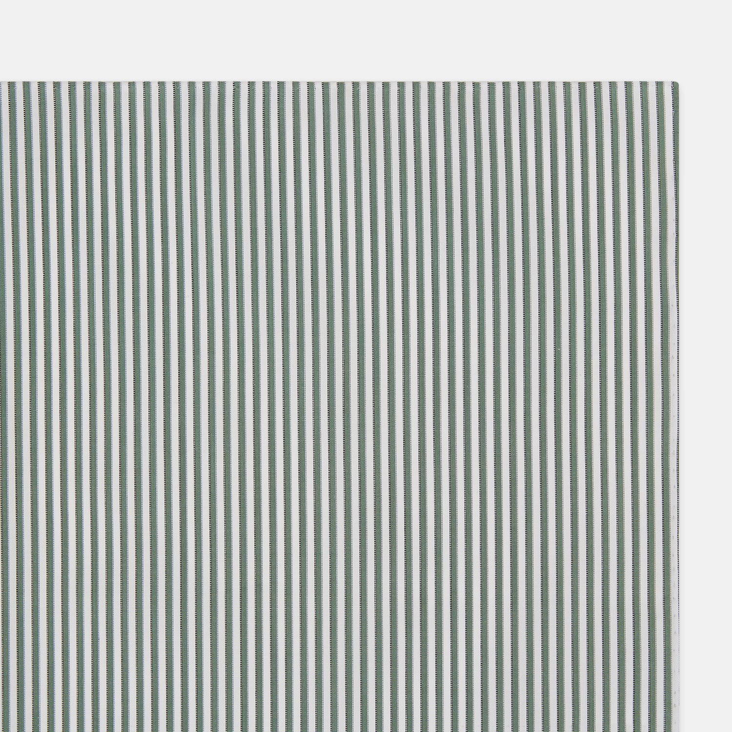 Image 2 of product The Turnbull & Asser Melon Green Halo Stripe Hand-Rolled Handkerchief is a rectangular white cloth with evenly spaced vertical melon green stripes and hand-rolled edges, shown flat on a white background.