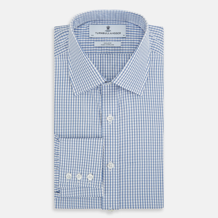 Sky Blue Micro Shadow Check Mayfair Shirt Image 4