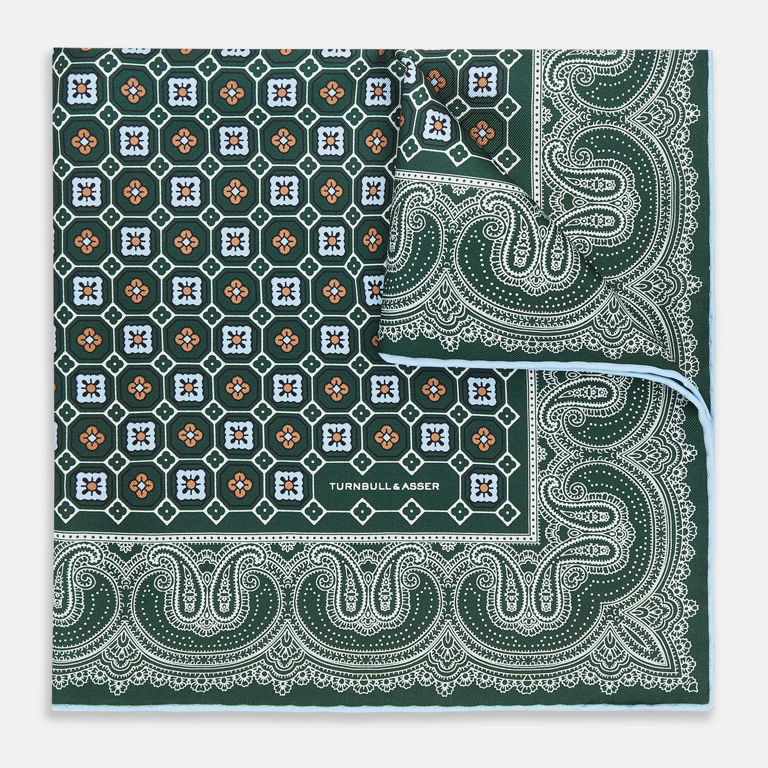 Image 5 of product Forest Green Floral Tile and Paisley Silk Pocket Square