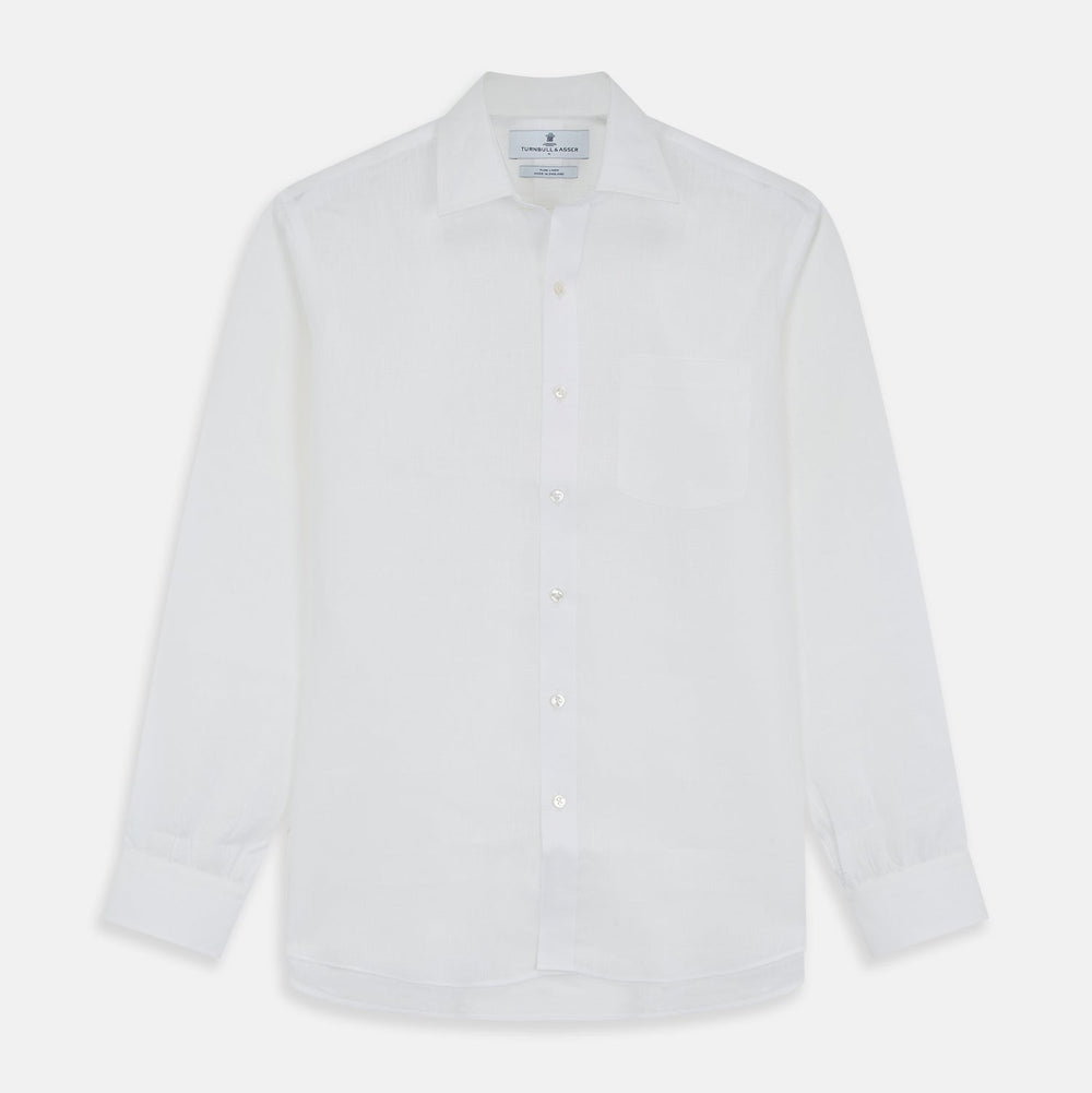 White Weekend Fit Linen Finch Shirt With Derby Collar And Chest Pocket