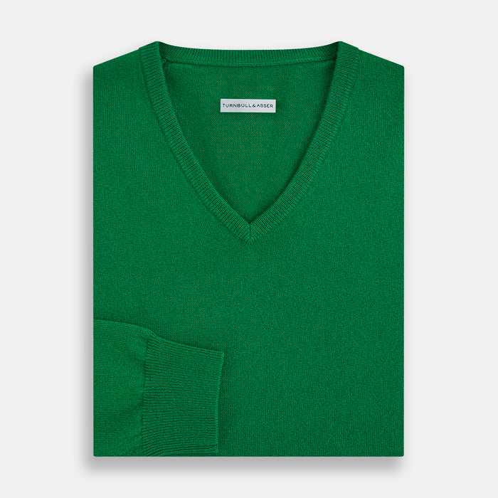 Grass Green Cashmere V-neck Jumper Image 3