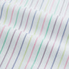 View 6 of product The Turnbull & Asser Multicoloured Double Pinstripe Mayfair Shirt, made from organic cotton, features thin blue, green, and pink stripes on white and is displayed laid flat on a white surface.
