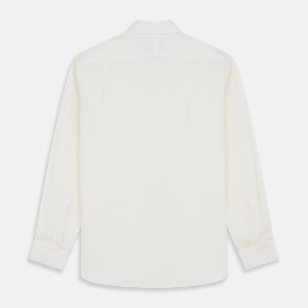 The Turnbull & Asser Cream Silk Tailored Fit Shirt is a long-sleeve button-up with a pointed collar and buttoned cuffs, displayed laid flat against a plain white background.