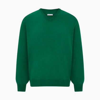 Hunter Green Fine Merino V-Neck Jumper Image 4
