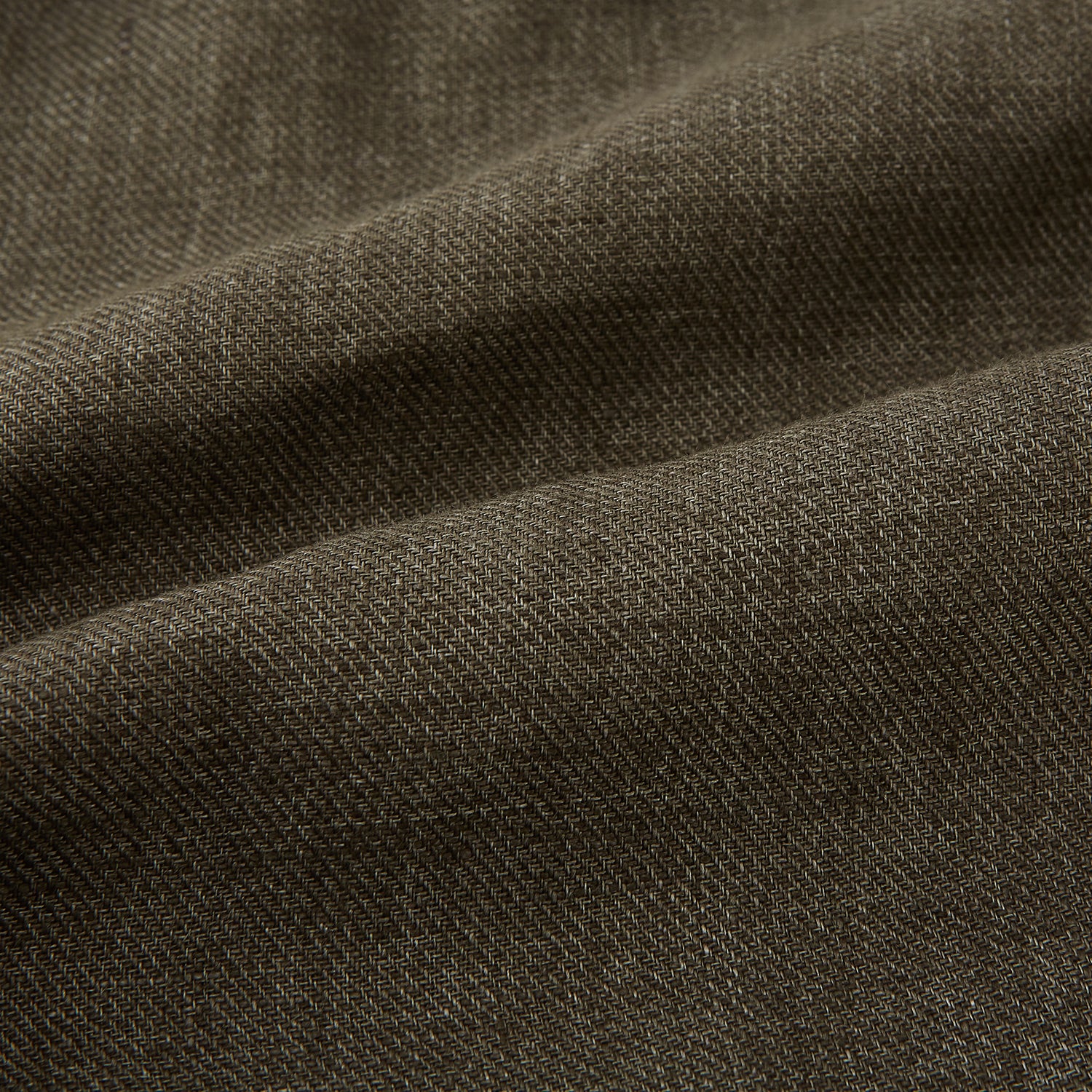 View 8 of product The Olive Linen Windsor Shirt by Turnbull & Asser features long sleeves, a classic Windsor collar, buttoned cuffs, and a straight hem—expertly crafted in Britain and shown against a white background.