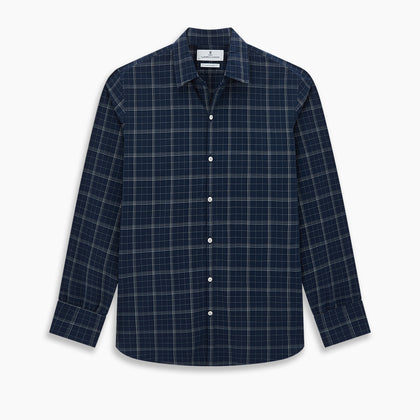 Indigo and White Thin Plaid Check Windsor Shirt Image 8