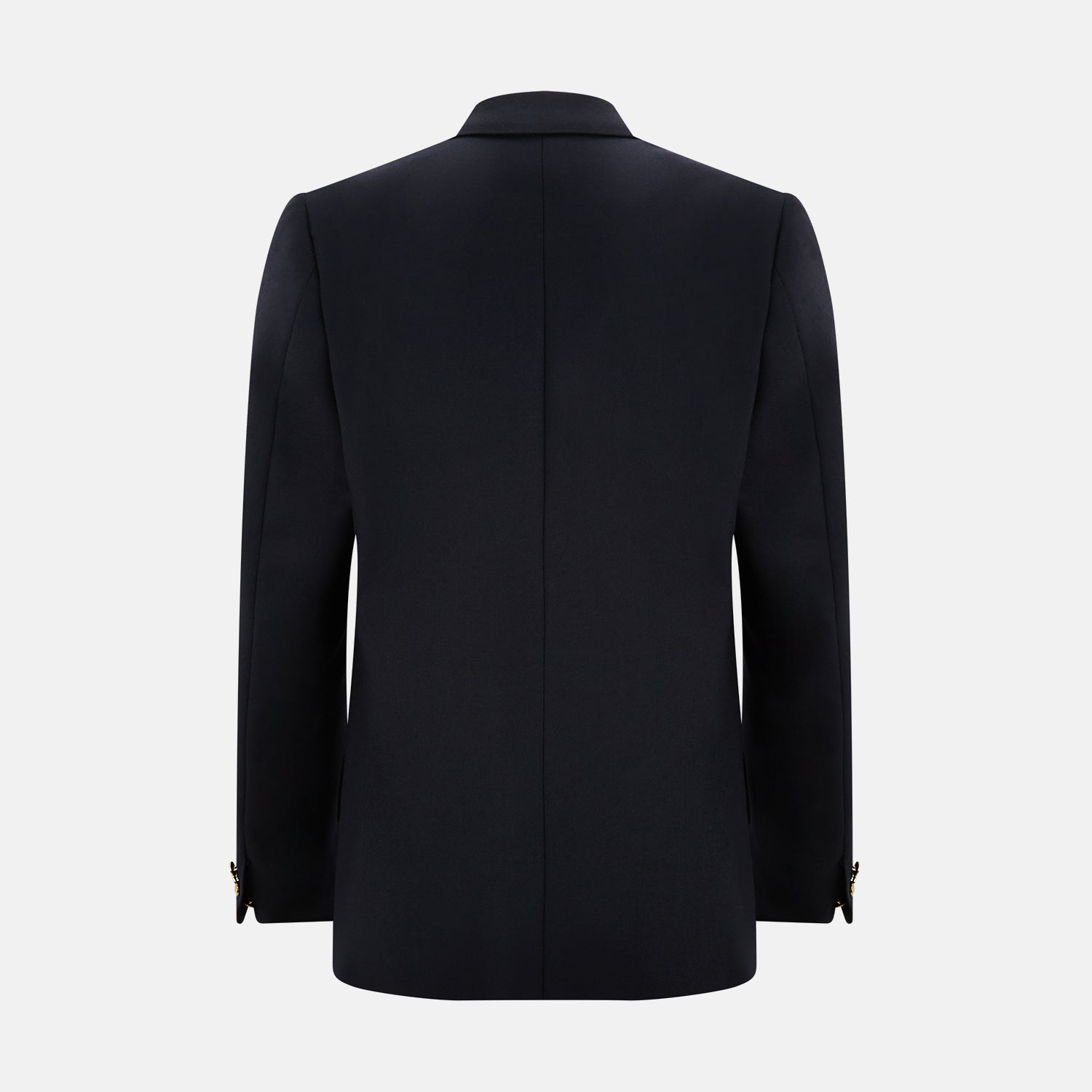 View 3 of product The Short Navy Single Breasted Classic Blazer by Turnbull & Asser features two gold buttons, notched lapels, and three front pockets, shown here on a plain white background.