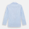 View 3 of product The Turnbull & Asser Pale Blue Linen Pyjama Shirt features long sleeves, a collar, front buttons, and a chest pocket—perfect as elegant loungewear or nightwear.