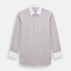 View 1 of product A Turnbull & Asser Burgundy Hairline Stripe Shirt with a contrast white collar and double cuffs, showcasing a tailored fit and button-down front, displayed against a plain white background.