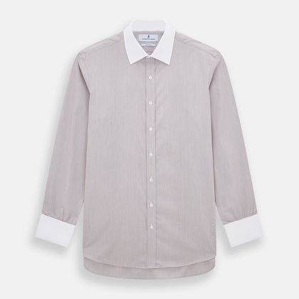 Burgundy Hairline Stripe Shirt with Contrast Collar and Double Cuffs
