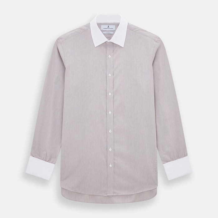 Burgundy Hairline Stripe Shirt with Contrast Collar and Double Cuffs