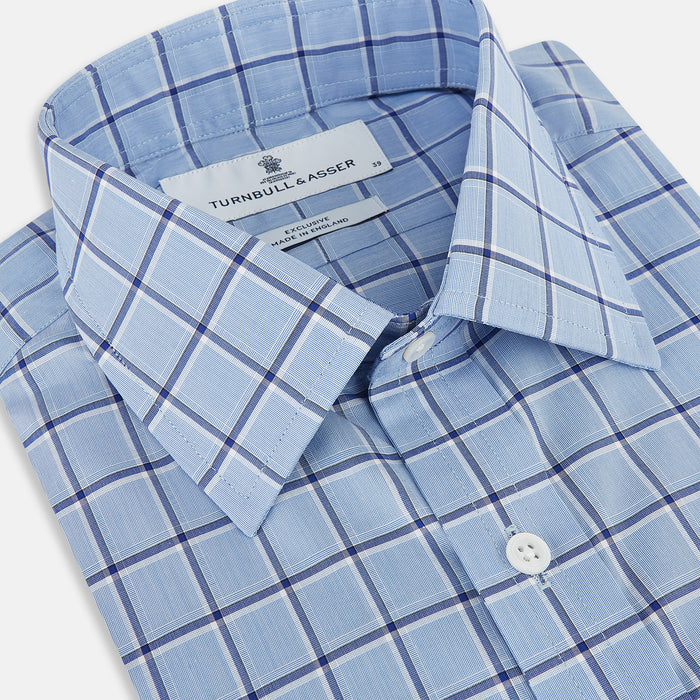 Blue and Navy Windowpane Mayfair Shirt Image 1