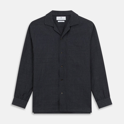 Navy Tailored Pinstriped Shirt Jacket