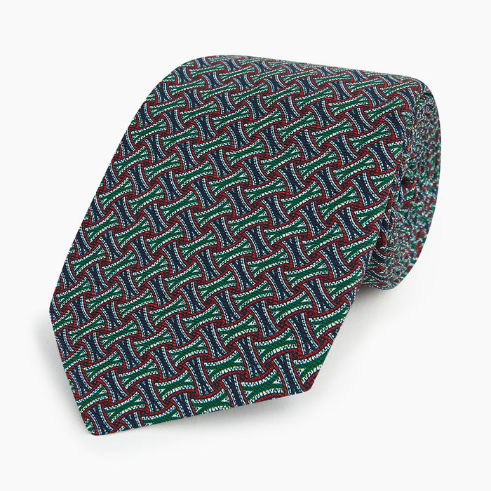 Forest Green and Red Weave Patterned Silk Tie Image 4