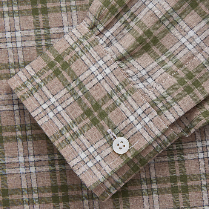 Green and Oatmeal Multi Check Cotton Weekend Fit Hayne Shirt Image 2
