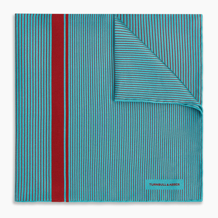 Turquoise and Red Stripe Silk Pocket Square Image 4