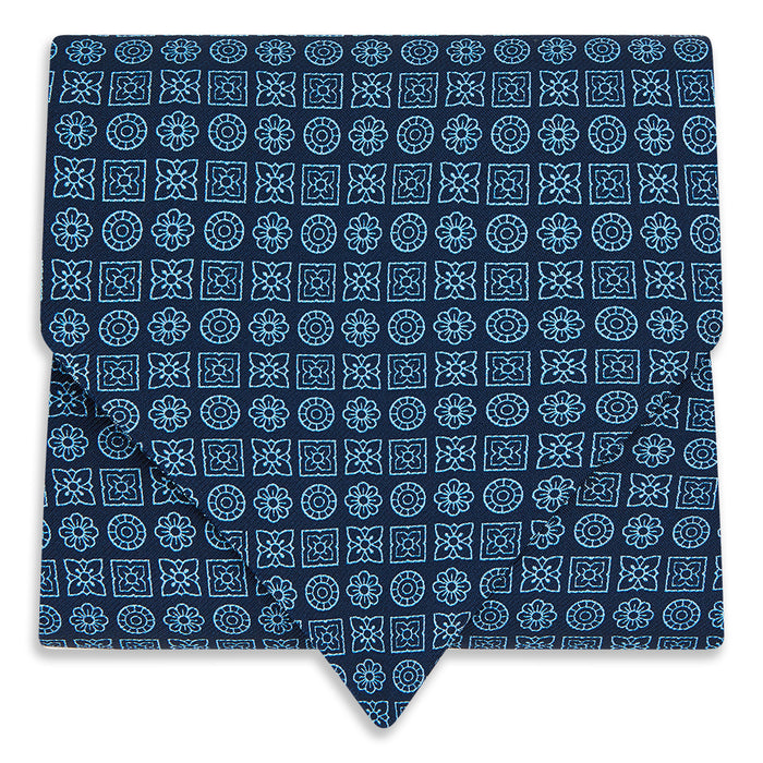 Dark Navy Floral Tile Pattern Printed Silk Cravat Image 4