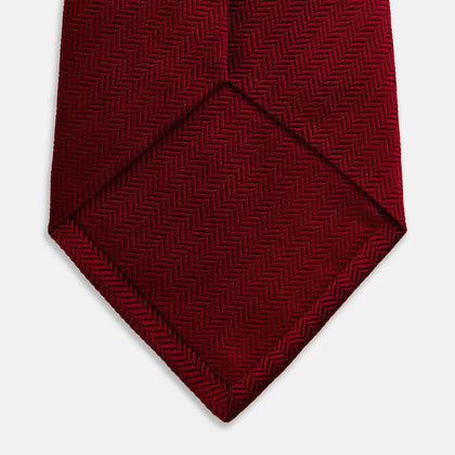 PLAIN HERRINGBONE BURGUNDY TIE Image 3
