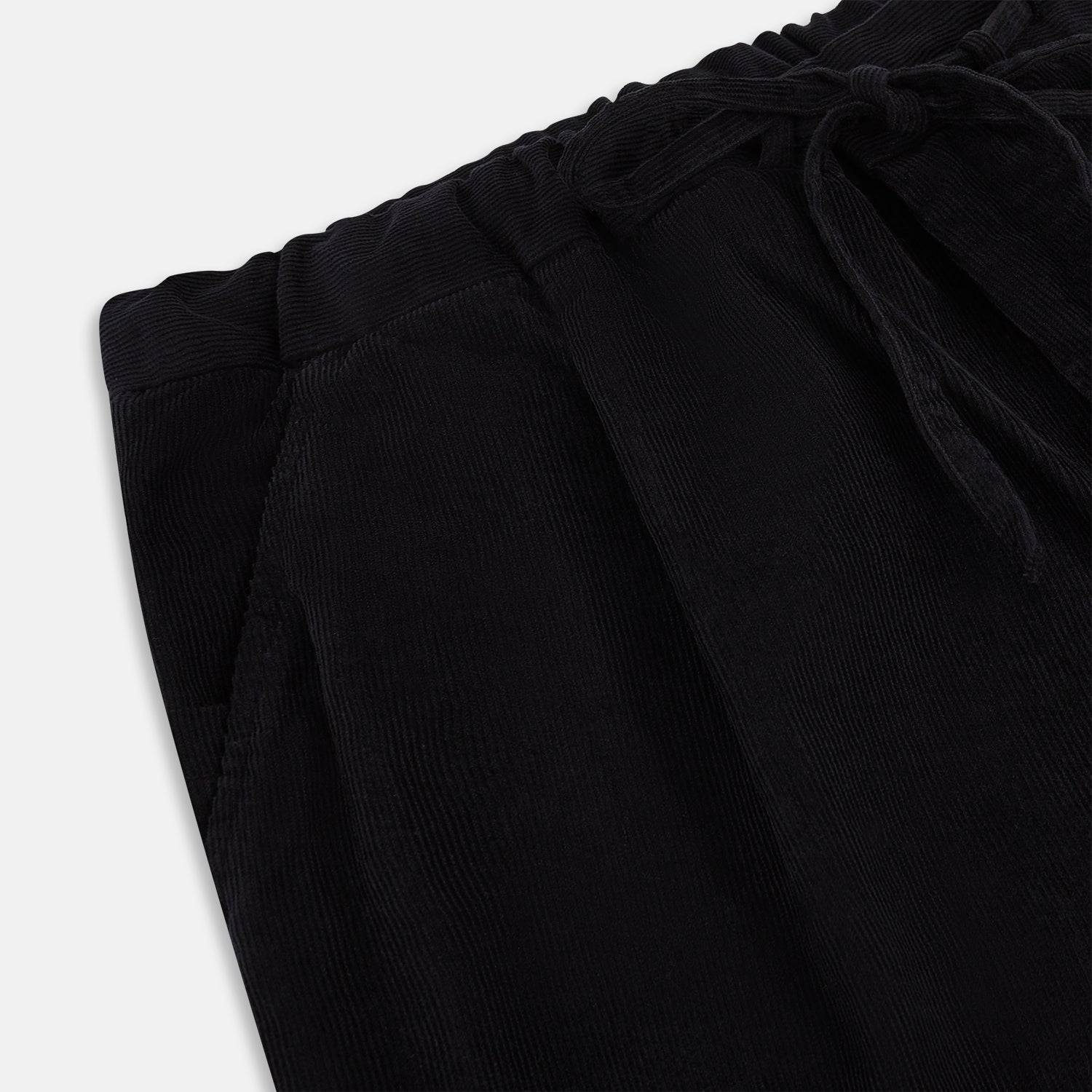 Image 2 of product Navy Corduroy Miles Trousers by Turnbull & Asser, featuring an elasticated waist, straight-leg cut, and side pockets, displayed flat on a white background.