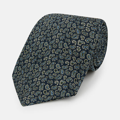 Navy Paisley Foulard Silk Tie