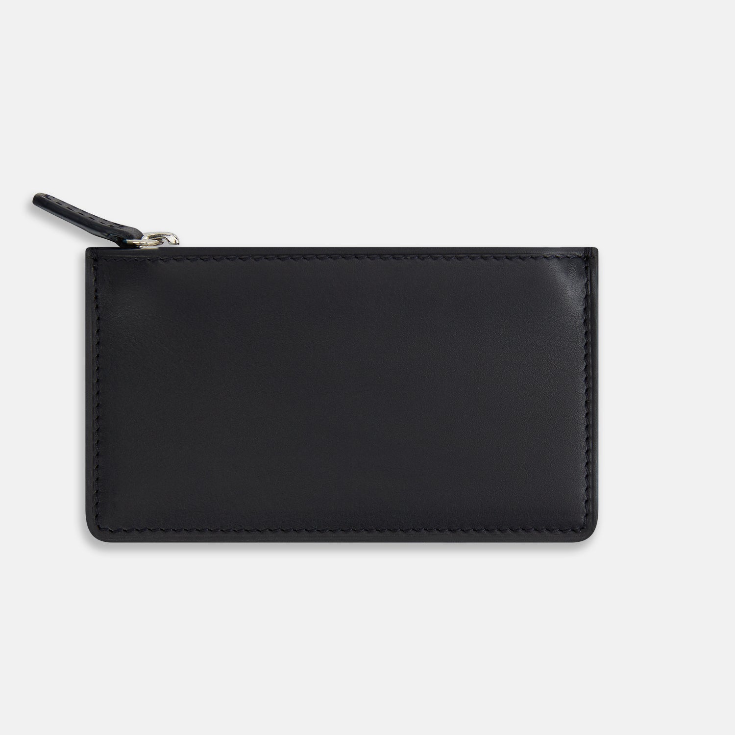 View 3 of product A navy leather zip wallet with Turnbull & Asser printed in small white letters on the front, set against a plain white background.
