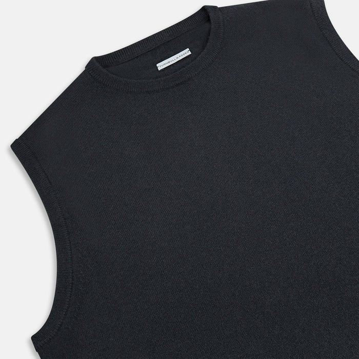 Dark Green Cashmere Round Neck Vest Image 1