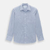 View 1 of product Turnbull & Asser's Blue and Navy Multi Check Piccadilly Shirt features long sleeves, a pointed collar, and two buttoned chest pockets, shown on a white background.