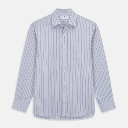 Navy & Blue Stripe Weekend Fit Shirt with Derby Collar and Single Button Cuffs