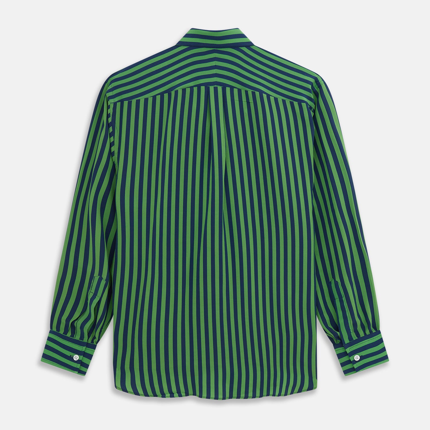 Green and Navy Candy Stripe Silk Weekend Fit Harold Shirt