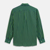 View 5 of product The Turnbull & Asser Green and Navy Candy Stripe Silk Weekend Fit Harold Shirt features long sleeves, a button-up front, collar, and cuffs, displayed laid flat on a white background.