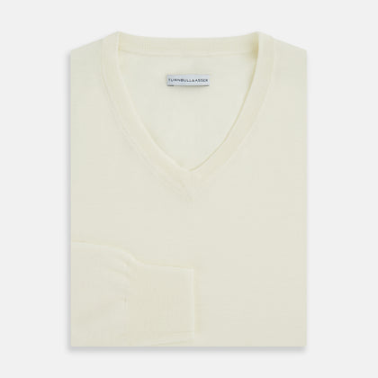 Cream Fine Merino V-Neck Jumper Image 3