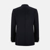 View 3 of product The Turnbull & Asser Navy Double Breasted Classic Blazer features gold buttons, peaked lapels, and multiple front pockets, exemplifying classic British tailoring against a plain light background.