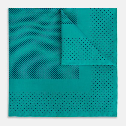 Petrol Green Dot Silk Pocket Square