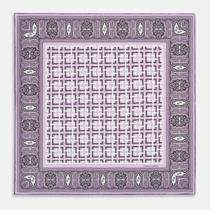 Lilac Square-Patterned and Paisley Patterned Silk Pocket Square Image 8
