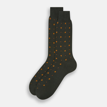 Forest Green Patterned Mid-Length Socks