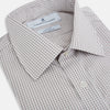 View 2 of product The Turnbull & Asser Grey Micro Shadow Check Mayfair Shirt is crafted from premium Italian cotton with long sleeves, a collar, and buttoned cuffs, shown folded flat against a white background.
