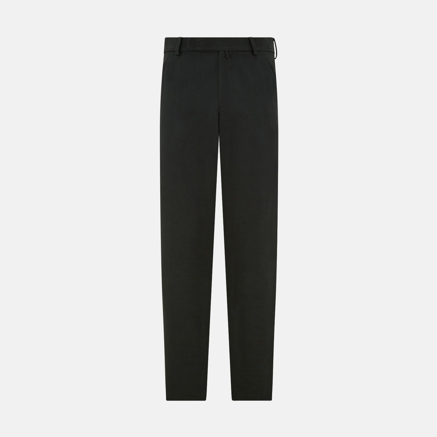 View 1 of product The Forest Green Henry B Trousers by Turnbull & Asser feature a minimalist straight-leg design in a wool/cashmere blend with belt loops and button closure, shown against a plain white background.