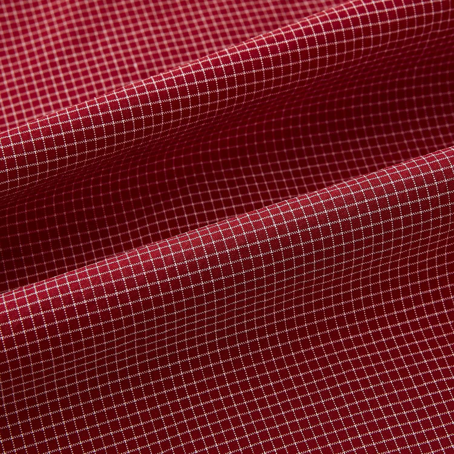 Image 6 of product The Turnbull & Asser Dark Red Pin Check Shirt features a crisp white contrast collar and cuffs, with long sleeves and button-up design, shown against a white background.
