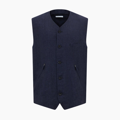 Navy Linen Twill Waistcoat Image 5
