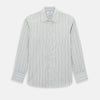 View 1 of product A Forest Green Multi Stripe Westminster Shirt by Turnbull & Asser, featuring thin green stripes on white and expert British craftsmanship, is neatly laid flat with visible cuffs.