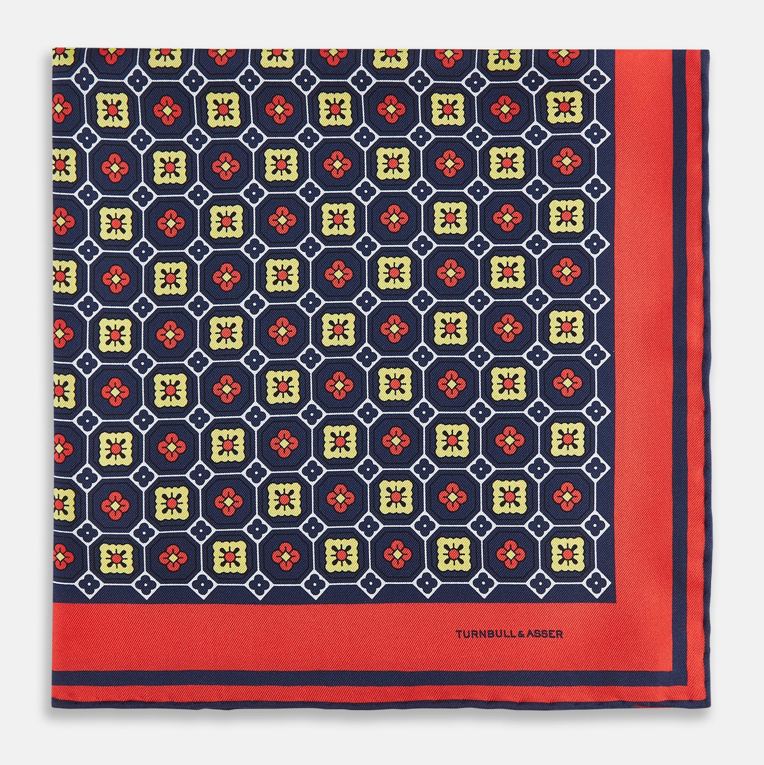 Image 8 of product Dark Navy Floral Tile Silk Pocket Square