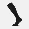 View 1 of product A single Black Long Silk Sock by Turnbull & Asser, featuring a ribbed texture, is displayed against a plain white background.