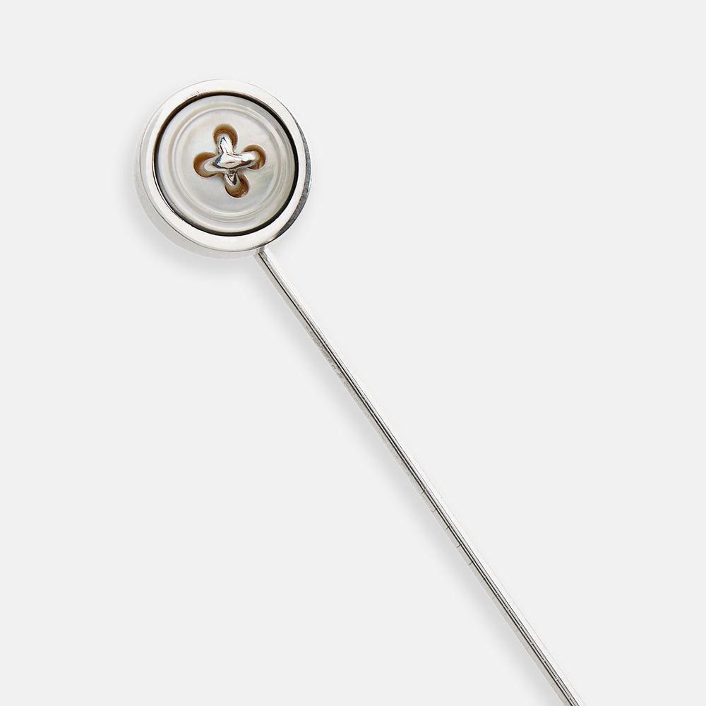 The Turnbull & Asser Sterling Silver White Tie Pin features a button-shaped end with a small cylindrical cap, shown on a white background.