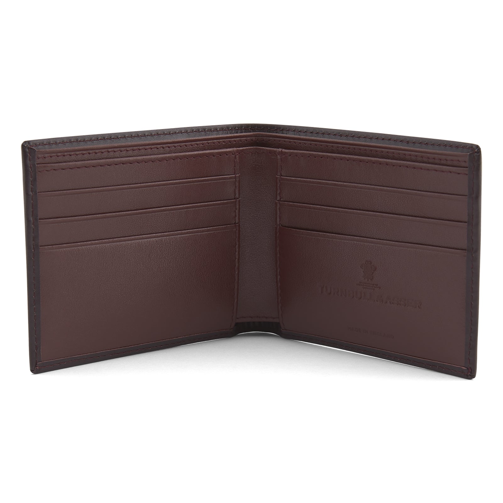 View 2 of product The Turnbull & Asser Brown Leather Billfold Wallet is shown closed against a plain white background, highlighting its slim, stylish design for everyday use.