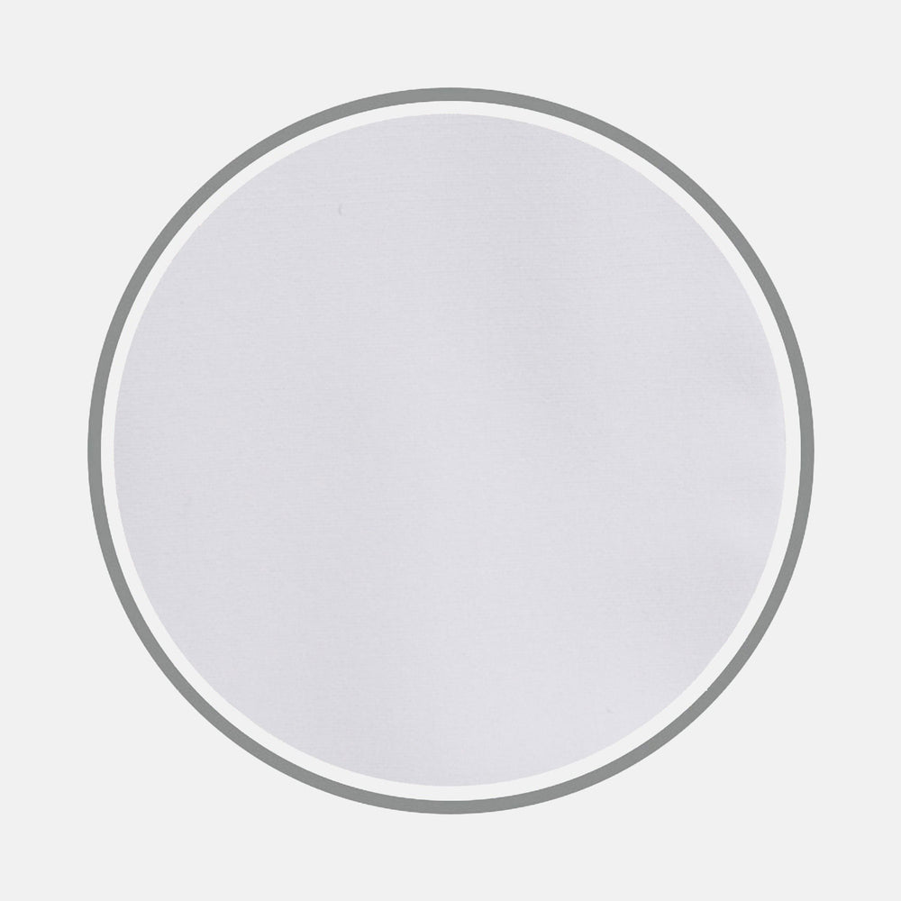 A centered white circle with a thin gray border on a light gray background represents Turnbull & Asser's White West Indian Sea Island Cotton Fabric, highlighting its pure, unadorned elegance and premium quality.