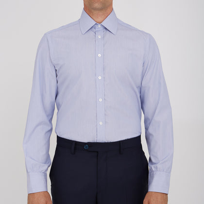 Blue Hairline Stripe Shirt with T&A Collar and 3-Button Cuffs