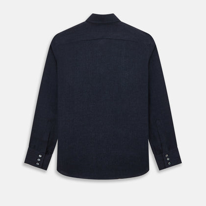 Navy Linen Windsor Shirt Image 2