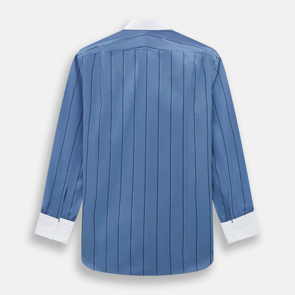 Steel Grey Track Stripe Shirt with Contrast T&A Collar and Cuffs