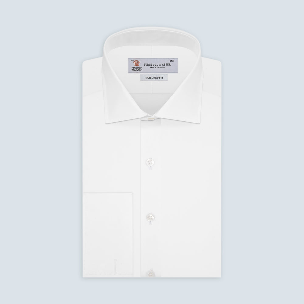 Tailored Fit Two-Fold 120 White Cotton Shirt with Kent Collar and Double Cuffs