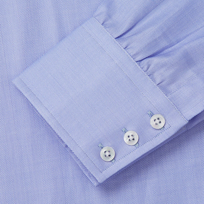 Blue Herringbone Regular Fit Shirt With Kent Collar Image 2